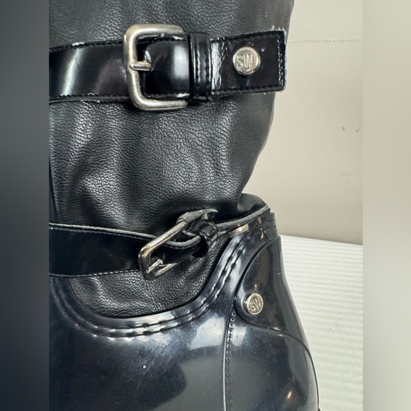 Stuart Weizmann snowflake black grainy nero rubber boot size 8.5 39 faux fur - Picture 7 of 17